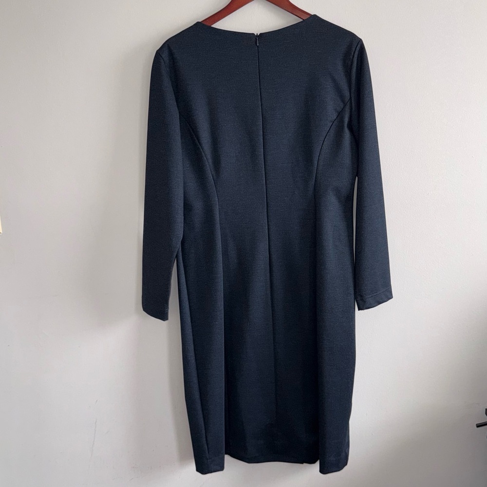 Jones New York Dark Navy Long-Sleeve Wrap Style Zip Dress Women size 14 - Picture 2 of 14